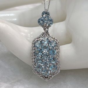 AAA Espirito Santo Aquamarine Cambodian Zircon 925 Cluster Pendant Necklace